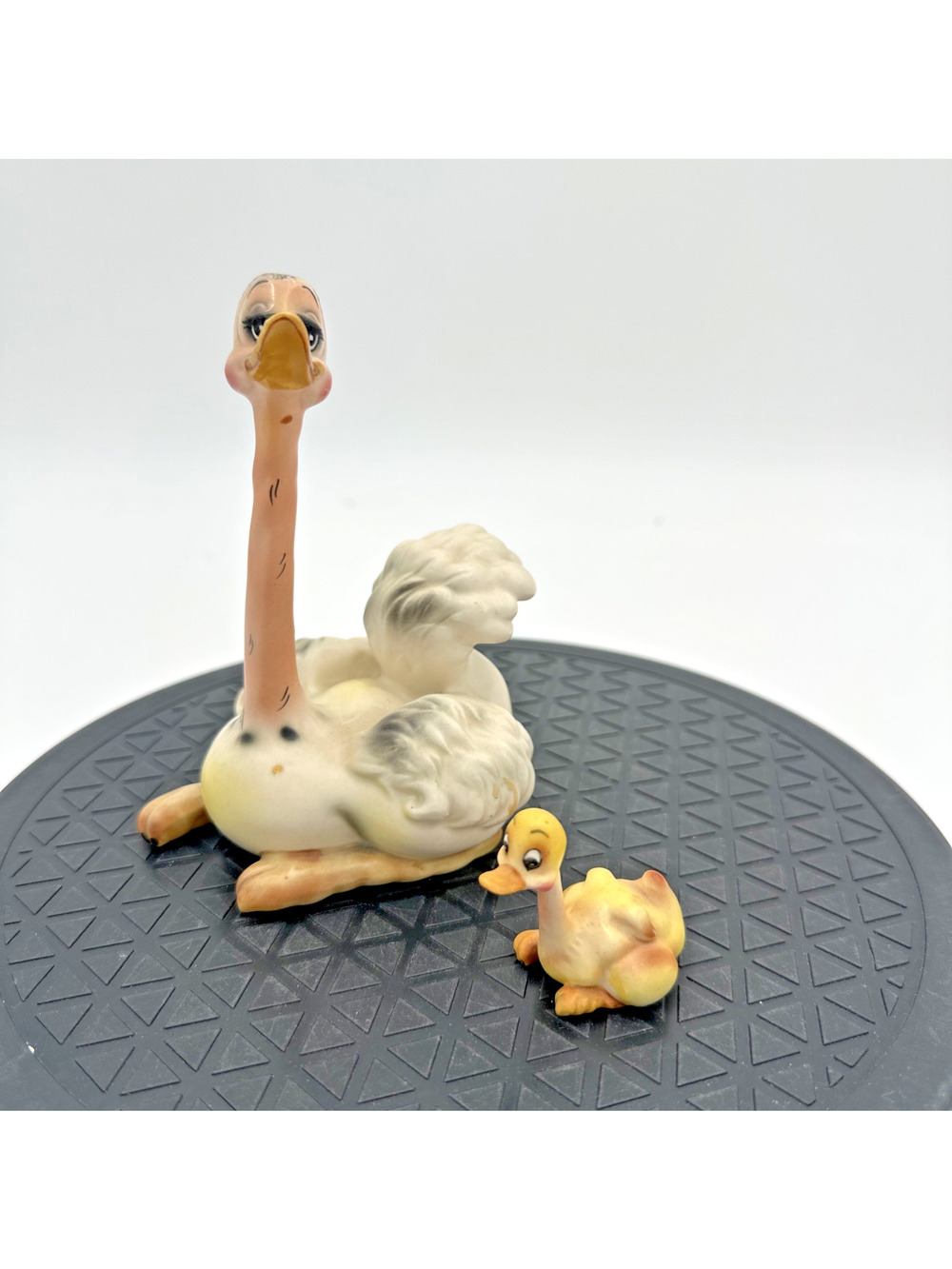 Vintage 1960s Josef Originals Porcelain Kitsch Ostrich Figurine With Baby